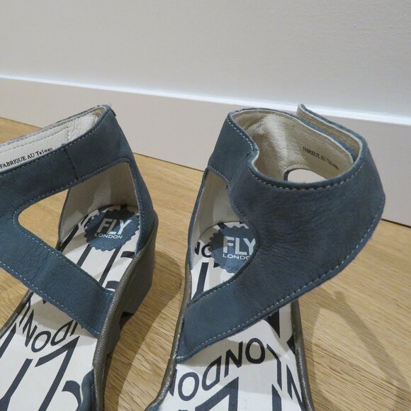 FLY LONDON Piat Wedge Suede Sandals in Forest Green Grunge Edgy Boho 7.5 - 8 - Picture 5 of 14